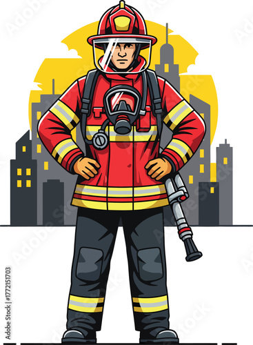 Brave Firefighter Standing Proud in City