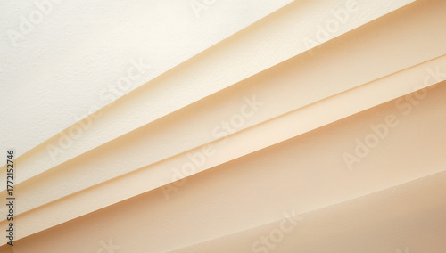 Delicate layered paper-style abstract composition in soft beige tones, minimal background with gentle shadows for modern 3D design and presentation concept