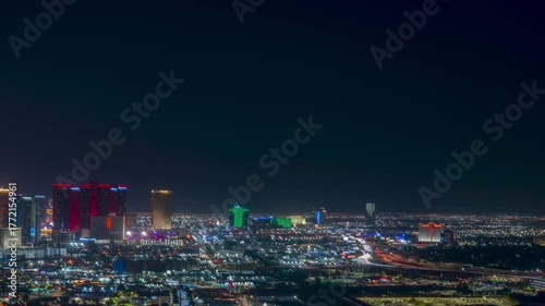 Aerial Night Timelapse of the Las Vegas Strip hotels from downtown