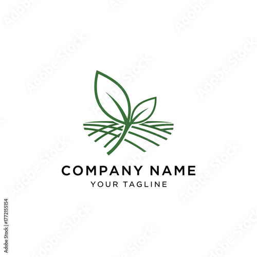Green logo of two leaves growing from a field.