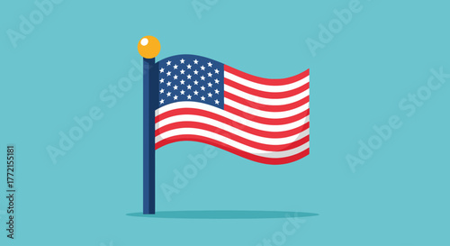 Cute Flat Icon of Waving American Flag for Veterans Day
