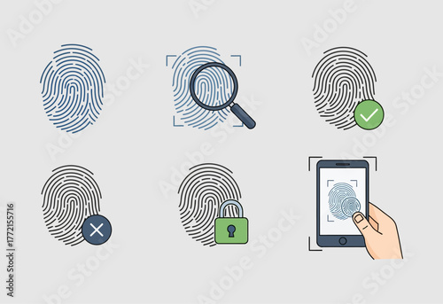 Fingerprint identification and security icons representing authentication and access control.