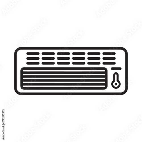 Simple line art icon of an air conditioner unit with thermometer
