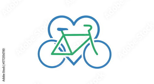 Wallpaper Mural Abstract bike silhouette overlaid on a blue heart outline, geometric green frame, stylized wheels!!! Torontodigital.ca