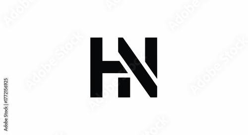 Bold black H and N glyphs interlock along a diagonal bar, forming a compact geometric mark on white