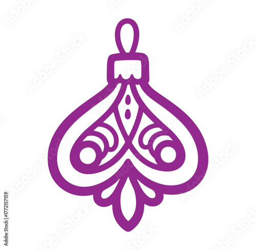 Decorative purple christmas ornament isolated on white for seasonal holiday design