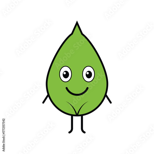 Smiling Leaf Eco Mascot Character Cute Green Cartoon Vector