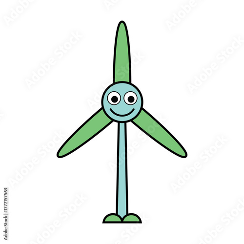 Wind Turbine Eco Mascot Character Renewable Energy Cartoon Vector