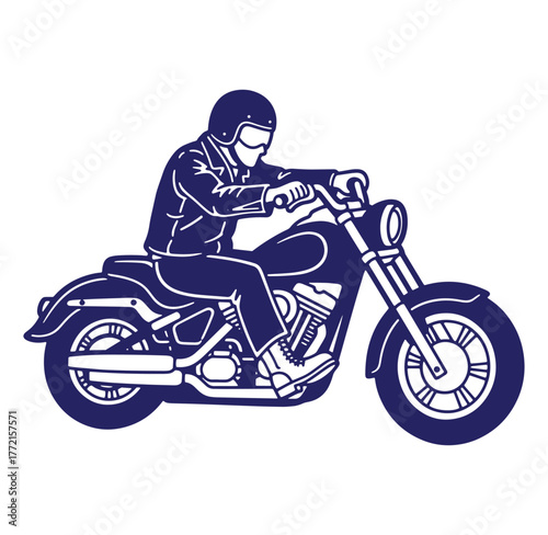 Illustration of a rider on a classic chopper motorcycle in a stylish silhouette