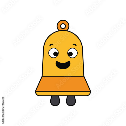Bell Mascot Character with Cute Cartoon Face Flat Vector Illustration