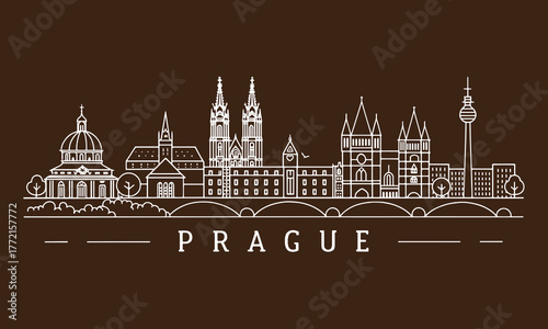 Prague Skyline Sketch with Charles Bridge, Prague Castle and Old Town Landmarks | Hand Drawn Cityscape Illustration for Travel Poster, Wall Art and Tourism Promotion