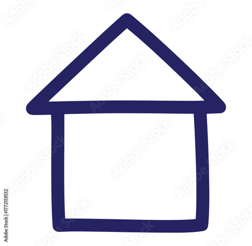 Simple hand drawn house icon in deep blue representing home or real estate concepts