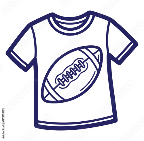 Simple navy blue t shirt design with a detailed american football illustration