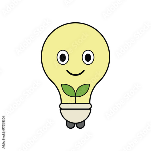 Light Bulb Eco Mascot with Leaf Concept Cartoon Vector Illustration