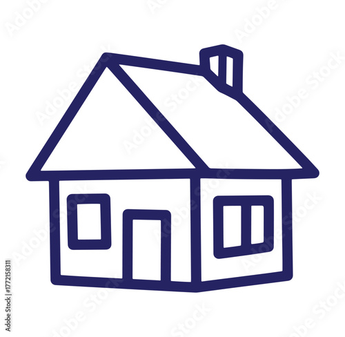 Simple vector illustration of a house with windows door and chimney in outline style