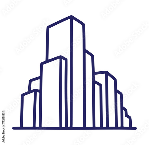 Simple vector illustration of a modern cityscape skyline with tall buildings and architectural design