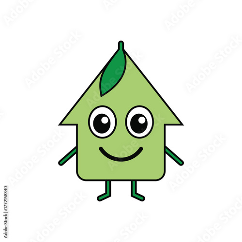 Eco House Mascot with Leaf Roof Green Energy Cartoon Vector