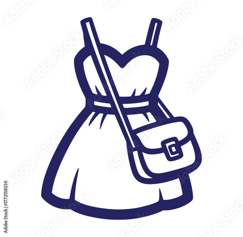 Simple vector illustration of a summer dress and a stylish crossbody bag for fashion design
