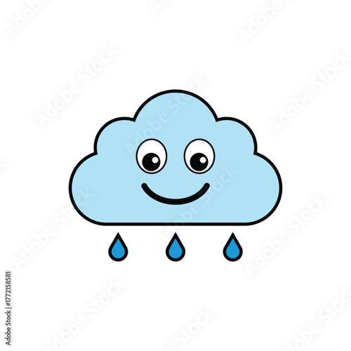 Rain Cloud Eco Mascot with Smiling Face Cute Cartoon Vector Illustration