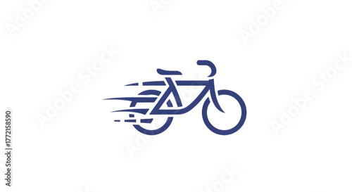 Stylized blue bicycle graphic with flowing speed lines, curved frame, and forward motion. in style