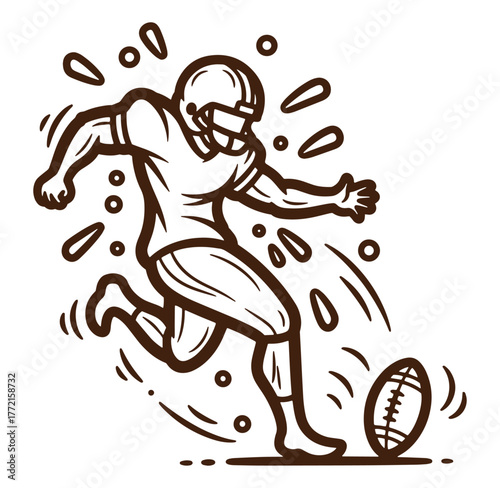 Vector illustration of a football player kicking the ball with motion lines