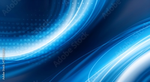 Abstract Blue Waves Background with Light Streaks and Circular Patterns for Modern Designs.