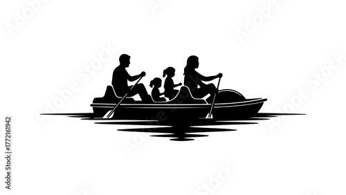 Family boating on lake with transparent background
