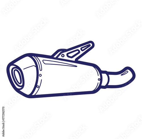 Detailed illustration of a motorcycle exhaust pipe in a clean modern blue and white style