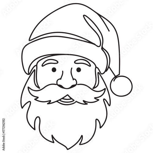 Minimalist Continuous Line Art Santa Claus Head Illustration on White Background