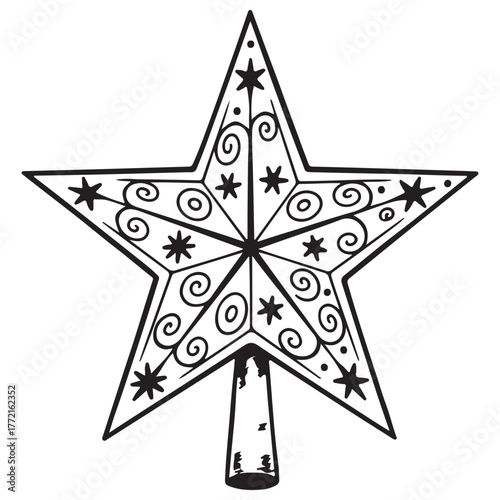 Ornate Black Line Art Star Christmas Tree Topper Design