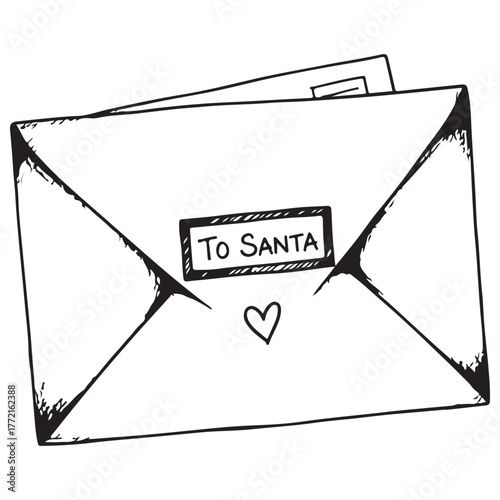 Sketchy Outline Drawing of Holiday Letter Envelope with Heart