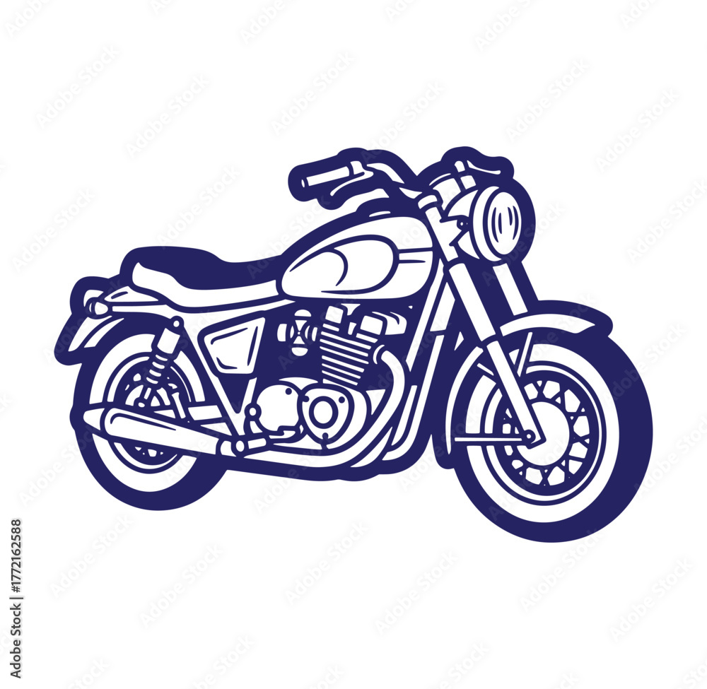 Fototapeta premium Outlined vector illustration of a classic motorcycle in dark blue on a white background