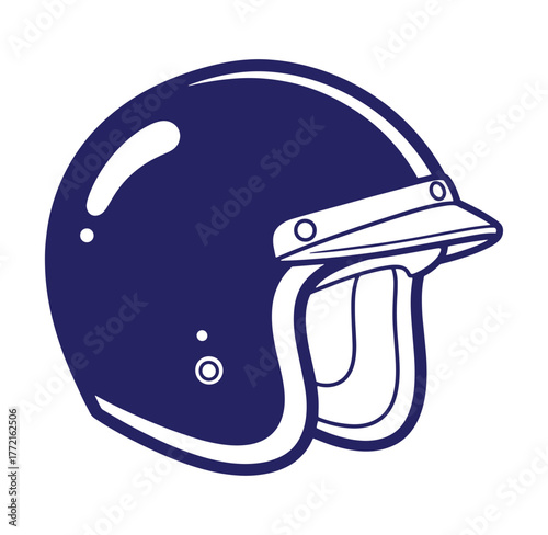 Navy blue motorcycle helmet vector illustration isolated on white background for design elements