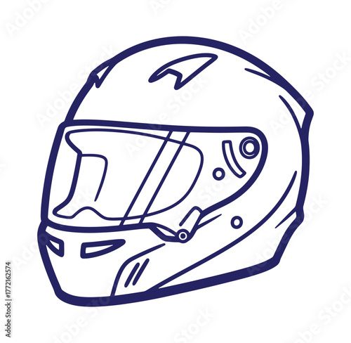Outlined motorcycle helmet vector graphic isolated on white background for safety and protection