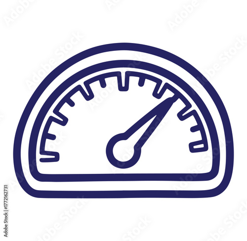 Simple and clean dark blue speedometer icon indicating performance and measurement