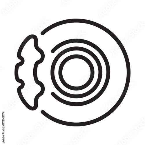 Simple line art icon of a car brake disc and caliper