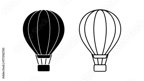 Hot air balloons outline and solid with transparent background