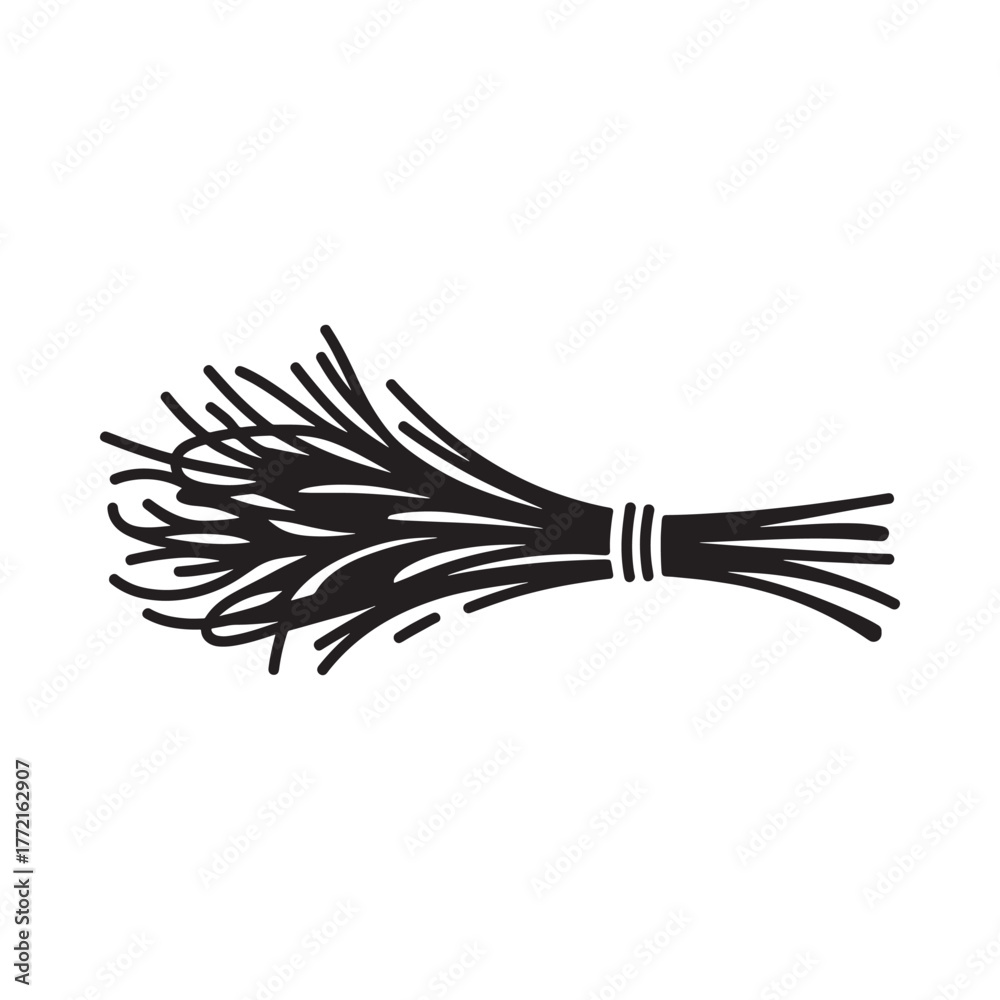 Fototapeta premium Black and white illustration of a bundle of dried herbs tied with string