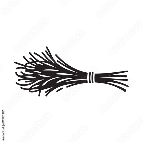 Black and white illustration of a bundle of dried herbs tied with string