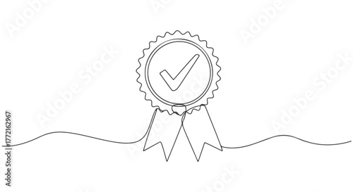Continuous One Line Art Quality Assurance Seal of Approval Vector
