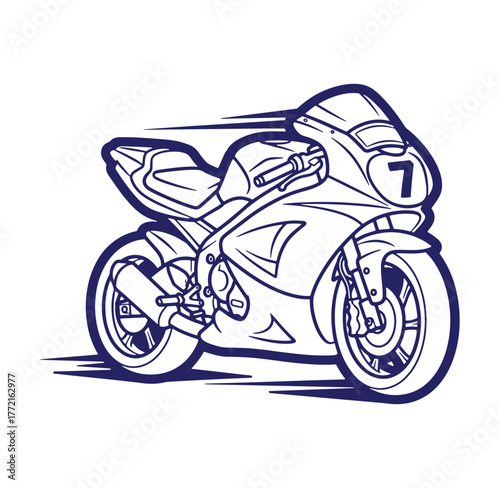 Sleek silhouette illustration of a racing motorcycle with the number seven on the front