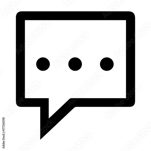 A black and white image of a speech bubble with three dots in the middle. Concept of communication and connection
