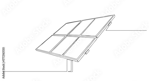One continuous line art drawing of a solar panel, a minimalist vector illustration for sustainable and renewable green energy technology