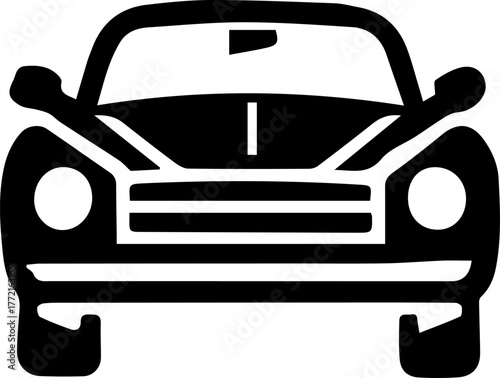 Black and white car with a white stripe on the hood. The car is parked on a white background