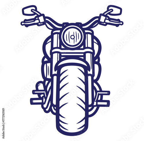 Vector illustration of a bold front view classic motorcycle with minimalist design