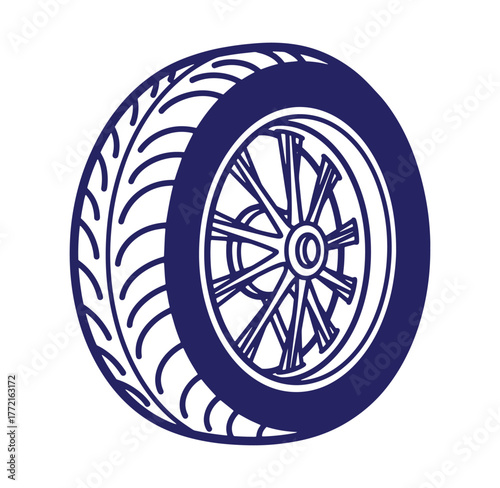 Vector illustration of a blue motorcycle wheel tire isolated on white background