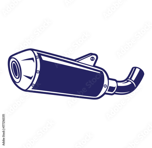 Vector illustration of a motorcycle exhaust muffler in blue on white background
