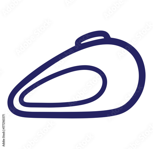 Vector illustration of a motorcycle gas tank outline in dark blue on white background