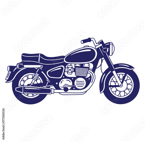 Vintage motorcycle illustration vector design in dark blue color on white background