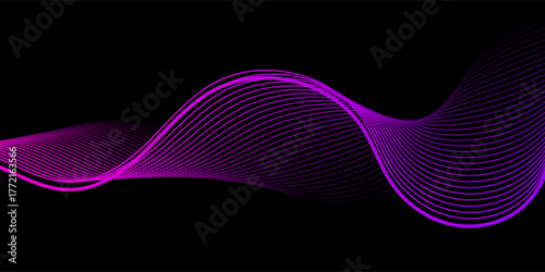 Elegant purple wave lines on a black background forming a smooth, flowing pattern. Perfect for sound, music, tech, or abstract digital themes